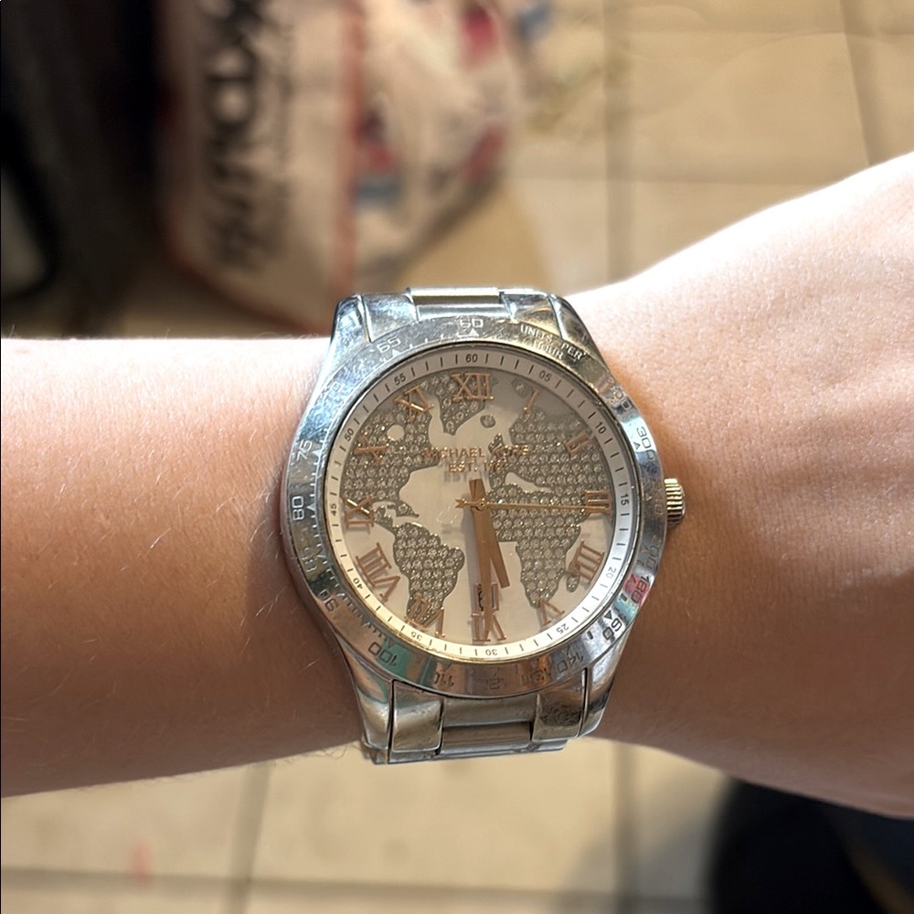 Michael Kors Silver World Map Watch